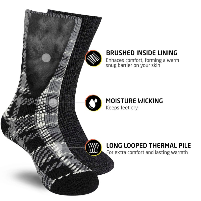 HOT FEET Thermal Socks For Women for Cold Weather â€“ Thick Warm Winter Hiking Heat Insulated Socks, Womenâ€™s sizes 4â€“10.5, 2 PACK, Heather Black/Plaid Gray - Image 5